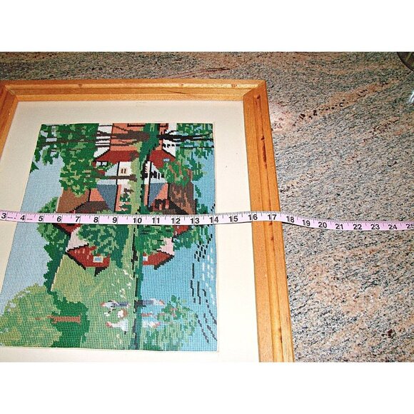 Vintage Farmhouse On The Lake Needlepoint Cross Stitch Matted and Framed 20x17" - Picture 7 of 8